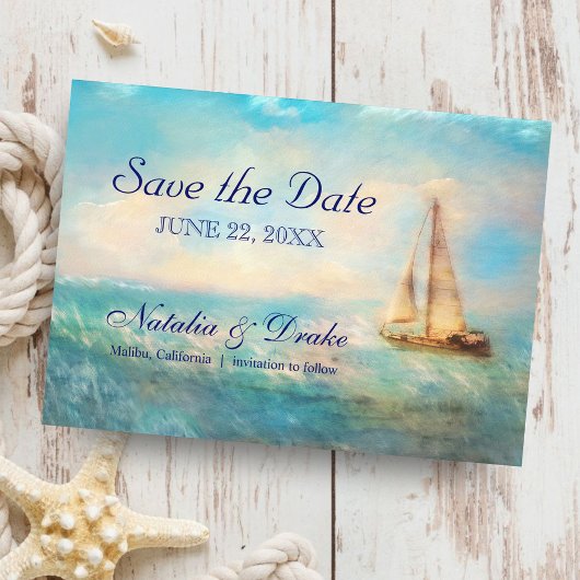 Save The Date Voilier en mer | Mariage aquarelle nautique