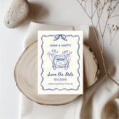 Save The Date Voiture de mariage à arc unique bleu dessiné à la
