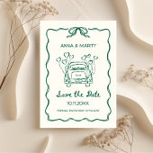 Save The Date Voiture de mariage à arc unique vert sauge dessiné