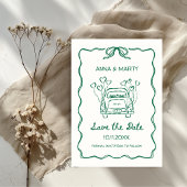 Save The Date Voiture de mariage à arc unique vert sauge dessiné