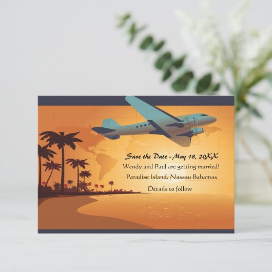 Save The Date Vol sur l'île Enregistrer la date Annonce (Debout devant)