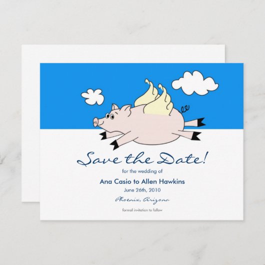 Save The Date Voler le porc Enregistrer la date (Devant / Derrière)