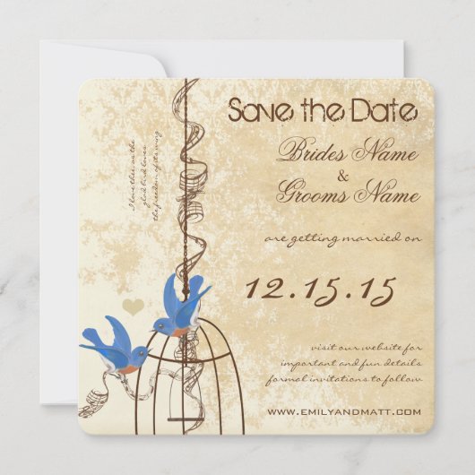 Save The Date Votre cage à oiseaux de ferme Photo Bluebirds  (Devant)