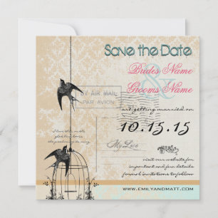 Save The Date Votre photo Damask Bird Cage Wedding Enregistrer l