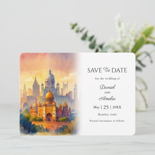 Save The Date Voyage Thème Mariage Enregistrer La Date | Mumbai  (Debout devant)