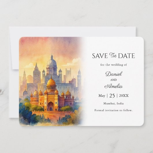 Save The Date Voyage Thème Mariage Enregistrer La Date | Mumbai  (Devant)