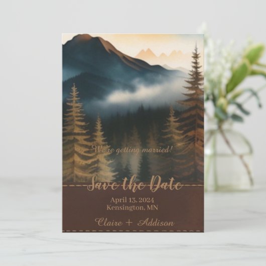 Save The Date Vue Russe aquarelle Mountain (Debout devant)