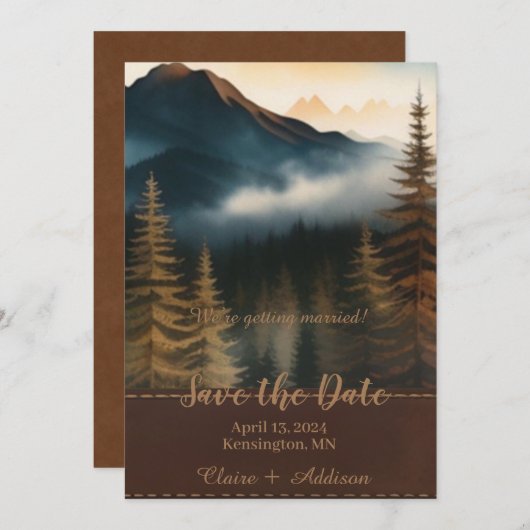 Save The Date Vue Russe aquarelle Mountain (Devant / Derrière)