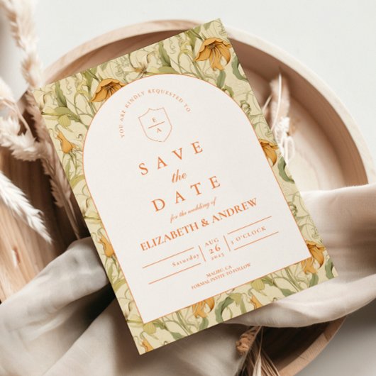Save The Date Warm Botanical Arch Wedding
