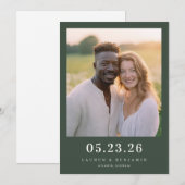 Save The Date Warm Dark Green Candid Photo (Devant / Derrière)