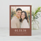 Save The Date Warm Maroon Minimalist Photo (Debout devant)
