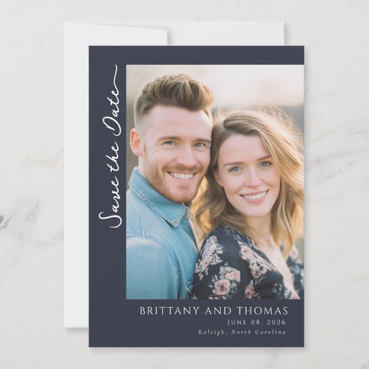 Save The Date Warm Navy Minimalist Photo (Devant)