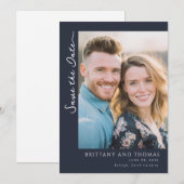 Save The Date Warm Navy Minimalist Photo (Devant / Derrière)