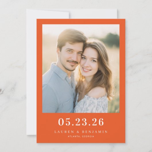 Save The Date Warm Orange Modern Photo (Devant)