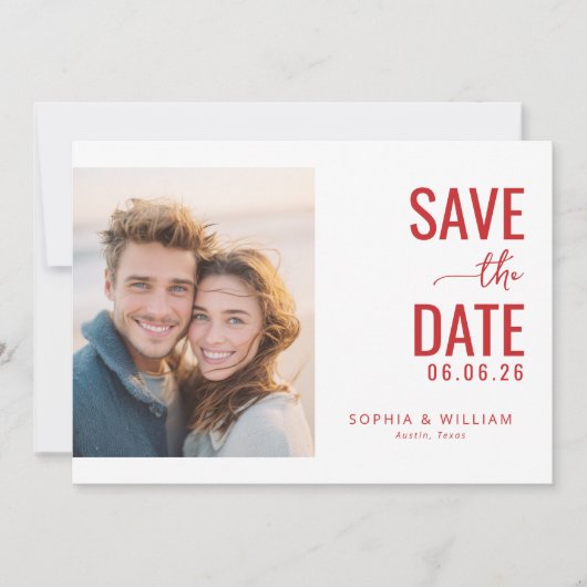 Save The Date Warm Red Romantic Photo (Devant)