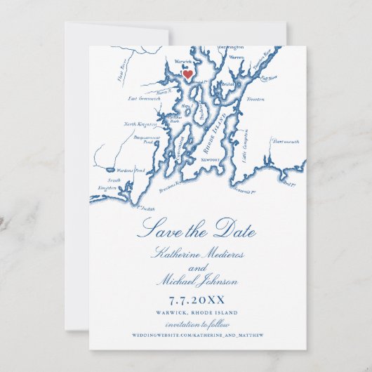 Save The Date Warwick RI Elegant Mariage bleu marine (Devant)