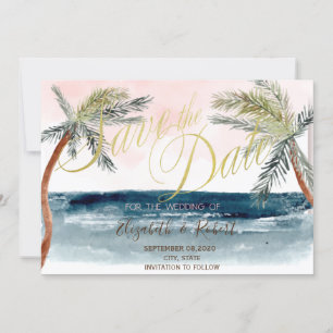Save The Date Watercolor Beach Wedding Palms Enregistrer La Date