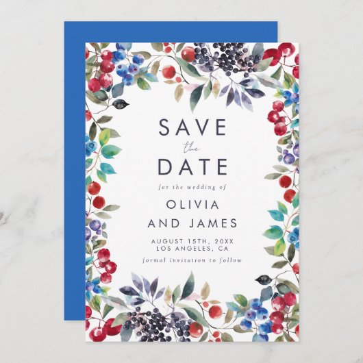 Save The Date Watercolor Berry Mariage été (Devant / Derrière)