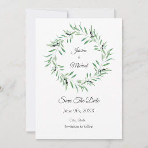 Save The Date Watercolor Black Olive Wreath