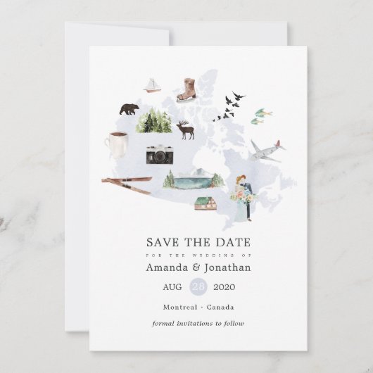 Save The Date Watercolor Canada Destination Wedding (Devant)