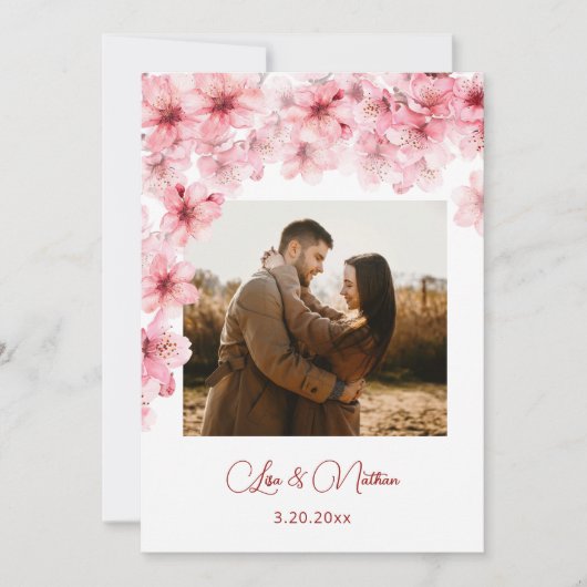 Save The Date Watercolor Cherry Blossom Photo Wedding (Devant)