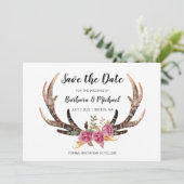 Save The Date Watercolor Deer Antlers Mariage campagnard bohème (Debout devant)