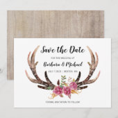Save The Date Watercolor Deer Antlers Mariage campagnard bohème (Devant / Derrière)