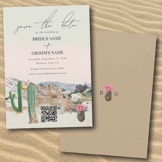 Save The Date Watercolor Desert Cactus Boho Wedding