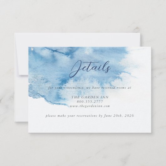 Save The Date Watercolor Dusty Blue Wedding Details Card (Devant)