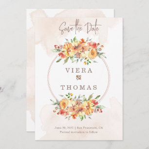 Save The Date Watercolor Floral Frame Wedding Enregistrer la dat