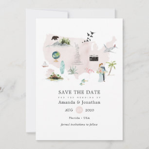 Save The Date Watercolor Florida USA Destination Wedding
