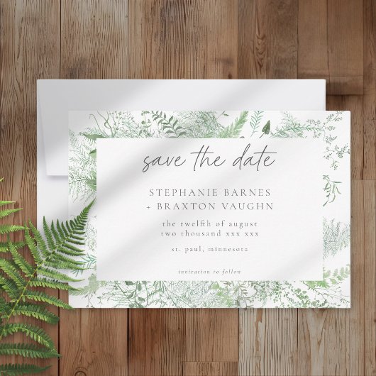 Save The Date Watercolor Greenery Fern Rustic Wedding
