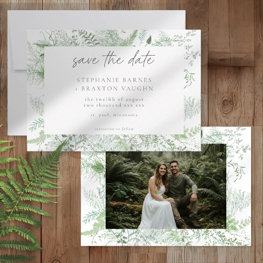 Save The Date Watercolor Greenery Fern Rustic Wedding Photo