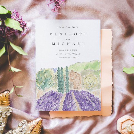 Save The Date Watercolor Lavender Champs Mariage Enregistrer La