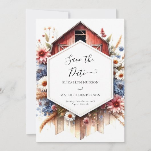 Save The Date Watercolor Lovely Barnyard Mariage (Devant)