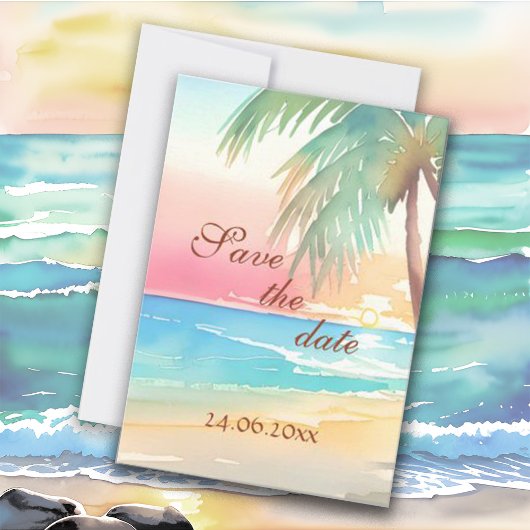 Save The Date Watercolor Mariage de plage tropicale