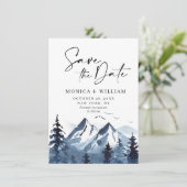 Save The Date Watercolor Mountains Forest Mariage Photo (Debout devant)