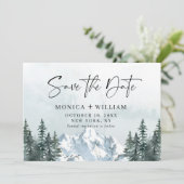Save The Date Watercolor Mountains Forest Mariage Photo (Debout devant)