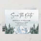 Save The Date Watercolor Mountains Forest Mariage Photo (Devant / Derrière)