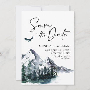 Save The Date Watercolor Mountains Forest Mariage Photo