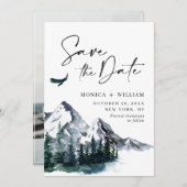 Save The Date Watercolor Mountains Forest Mariage Photo (Devant / Derrière)