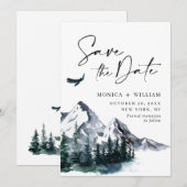 Save The Date Watercolor Mountains Mariage forestier (Devant / Derrière)