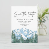 Save The Date Watercolor Mountains Mariage forestier (Debout devant)