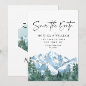 Save The Date Watercolor Mountains Mariage forestier (Devant / Derrière)
