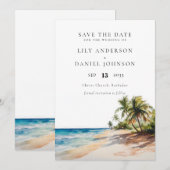 Save The Date Watercolor Plage tropicale Destination Mariage (Devant / Derrière)