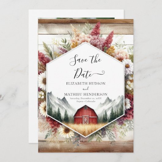 Save The Date Watercolor Romantic Barnyard Mariage (Devant / Derrière)