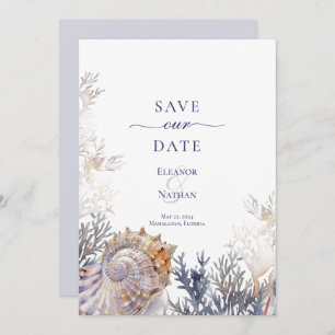 Save The Date Watercolor Seashell Corals Mariage Enregistrer la 