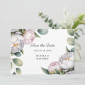 Save The Date Watercolor White Peonies Wedding (Debout devant)