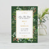 Save The Date Watercolor Winter Holiday Berries Script (Debout devant)