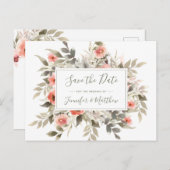 Save the Date Waterverf Wedding Blush Roos Krans Uitnodiging Briefkaart (Voorkant / Achterkant)